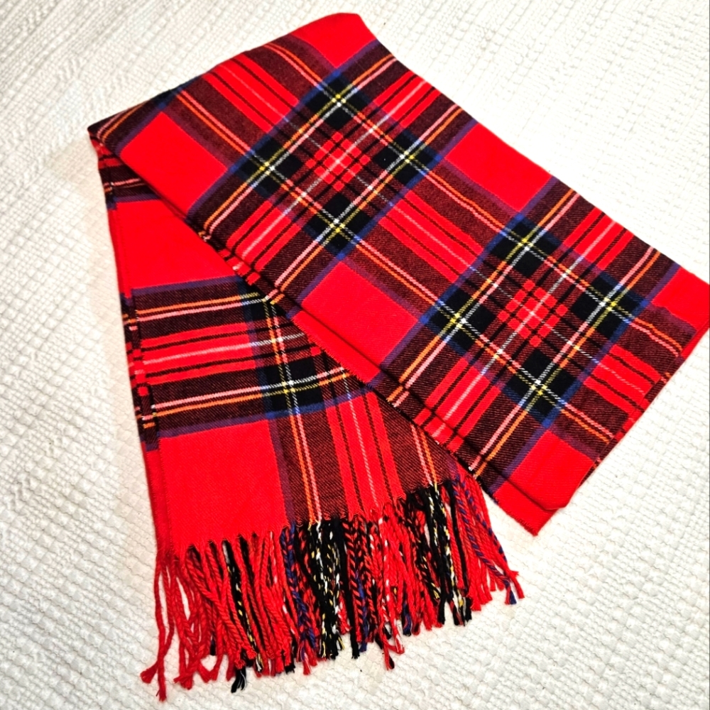 Casmire Feel Italian Design Red Plaid Scarf